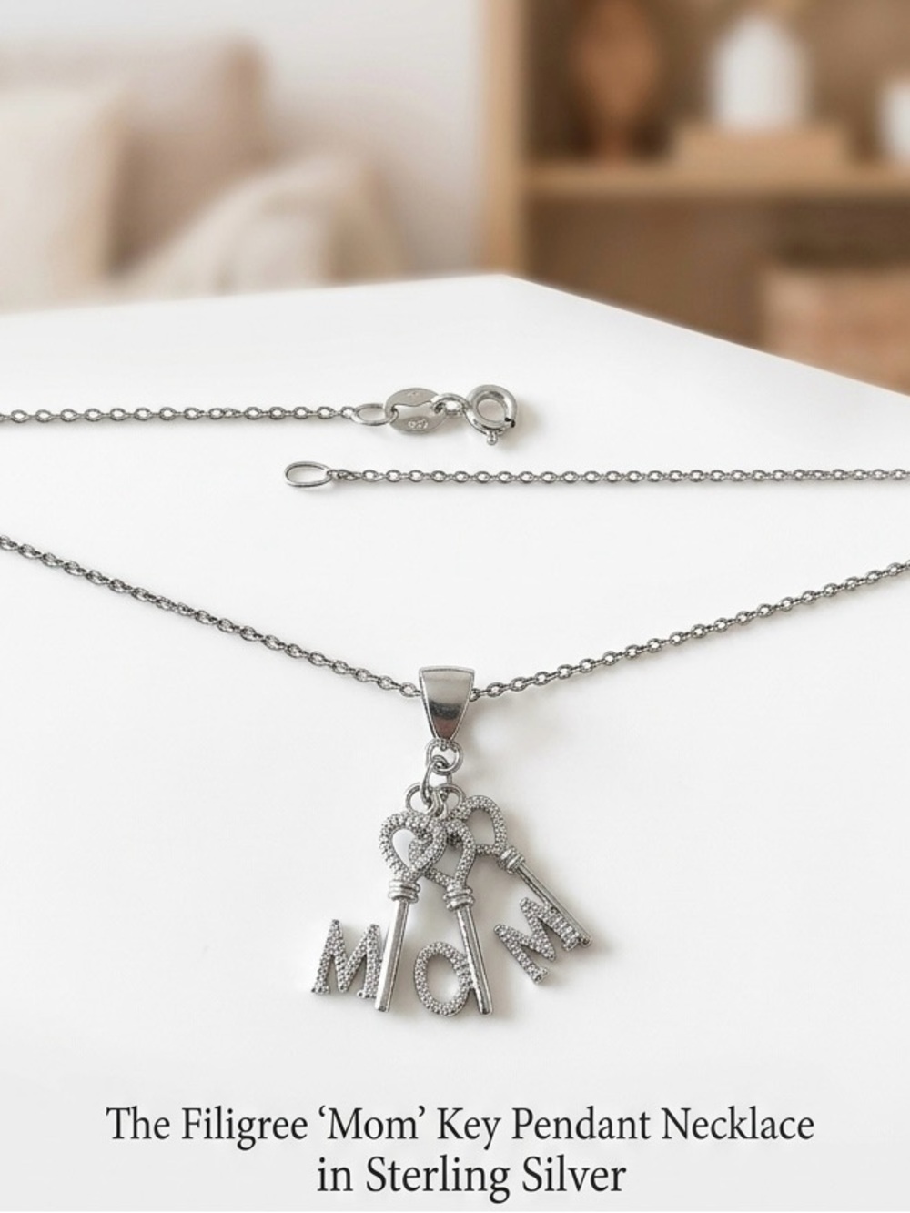 MOM Key Pendant Necklace Sterling Silver